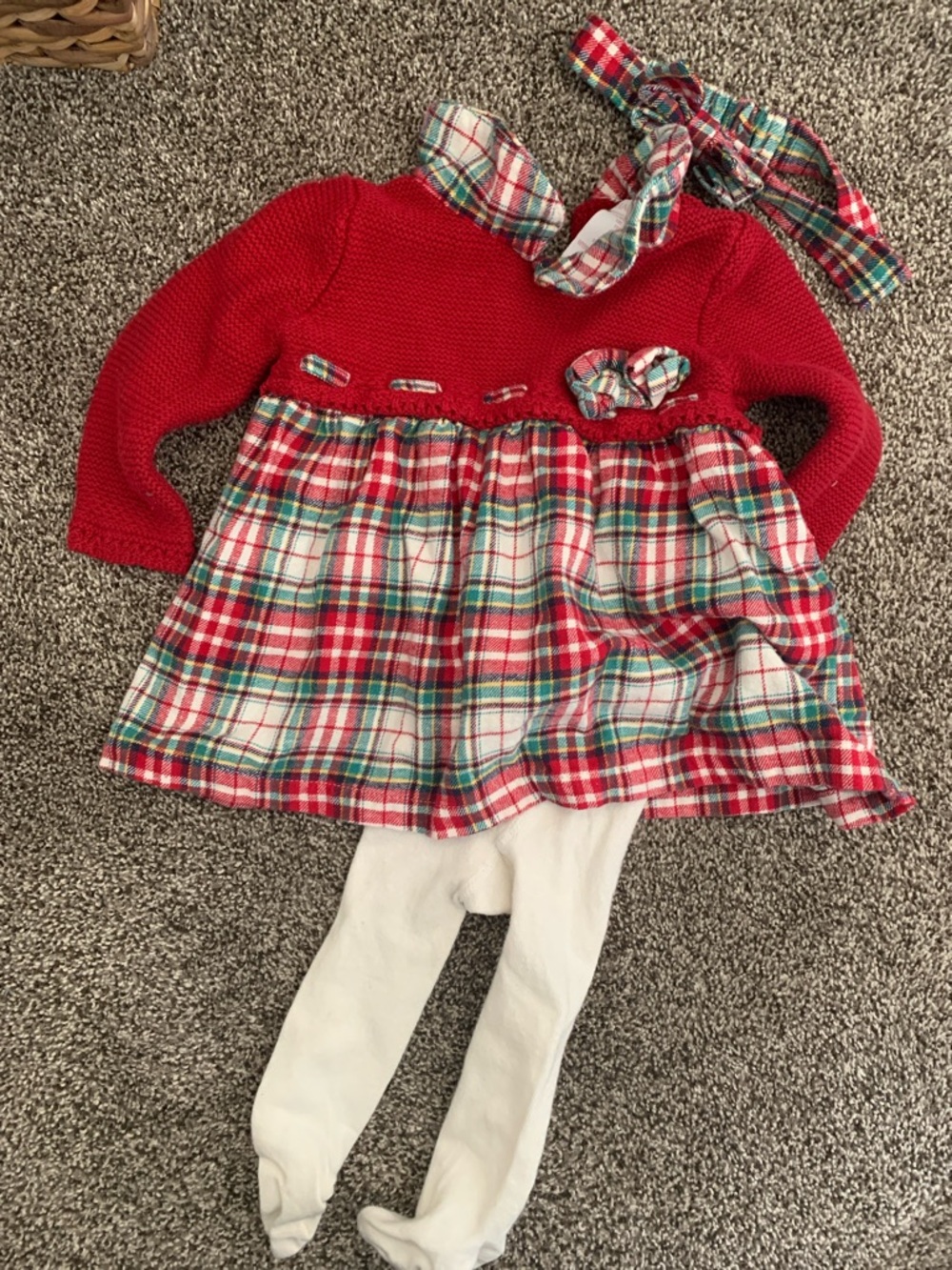 Shabby Chic Red Plaid Holiday Dress with White Tights